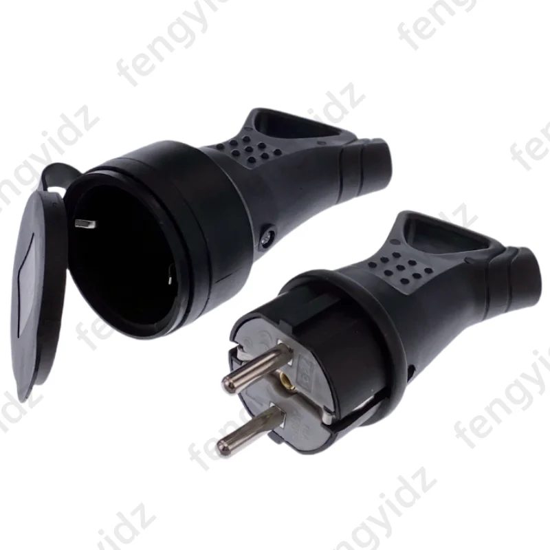 EU Gummi Wasserdichte Steckdose Stecker Elektrische Geerdete Europäischen Stecker Mit Abdeckung IP54 Für DIY Power Kabel Kabel 16A 250V