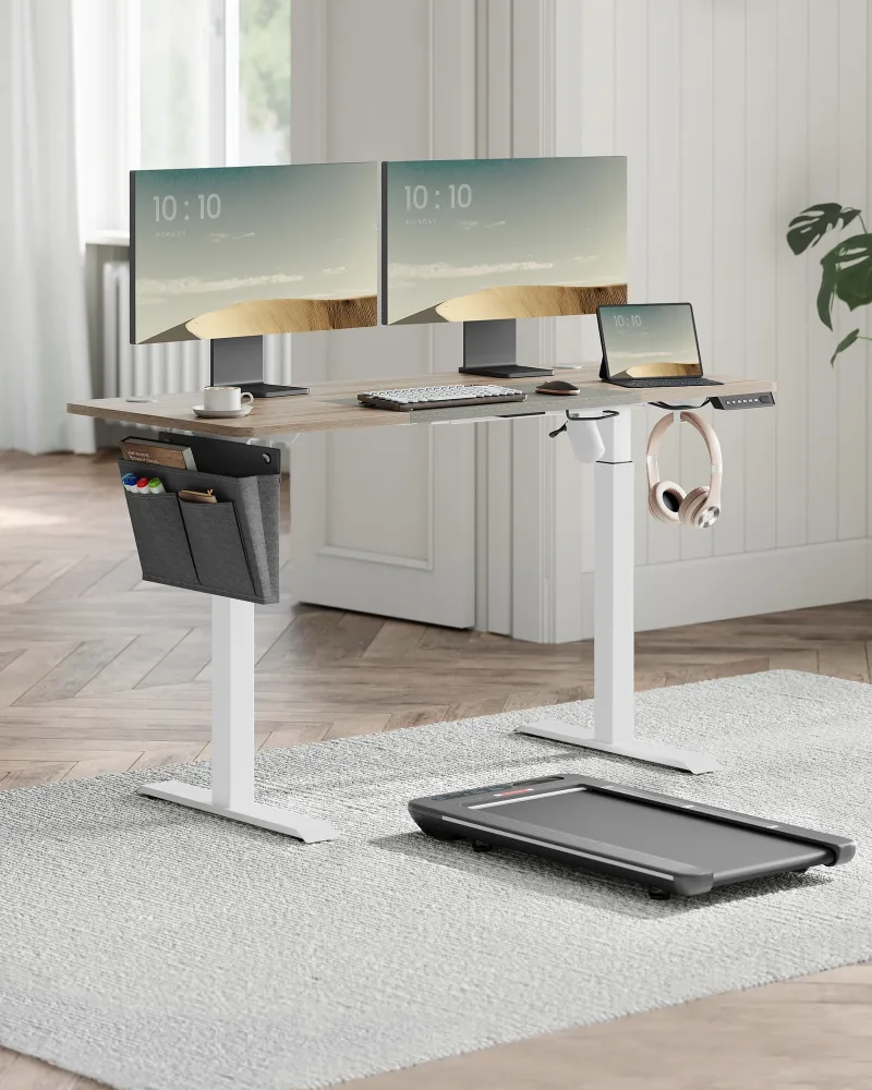 SONGMICS Höhenverstellbarer Schreibtisch elektrisch, 60 x 140 x (72-120) cm, stufenlos verstellbar, gespleißte Platte