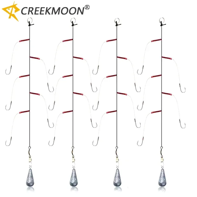 5er-Pack Hochkarbon-Stahl-Angelschnur mit 5 Einzelhaken, Wirbelködern und Bleigewichten für Meeresangeln ? Pesca 3 # -13 #