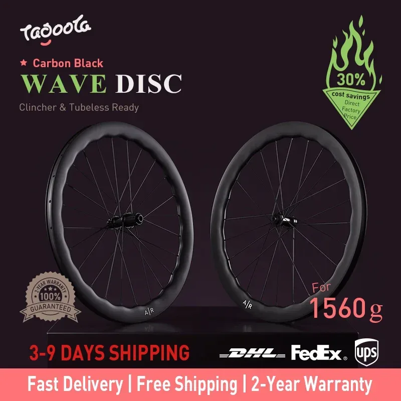 Tagoola Wave Carbon Laufradsatz 700C Rennrad 50mm Tiefe Scheibenbremse 36T Ratchet-Nabe Leichtgewichtige Carbonfaser-Rennräder 21mm Innenbreite 28mm Außenbreite Tubeless Ready Hookless Clincher