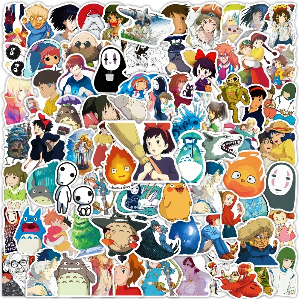 100 Stück Cartoon Bright Ghibli Hayao Miyazaki Aufkleber Totoro Elfs Aufkleber für Telefon Laptop Koffer Notebook wasserdichte Aufkleber