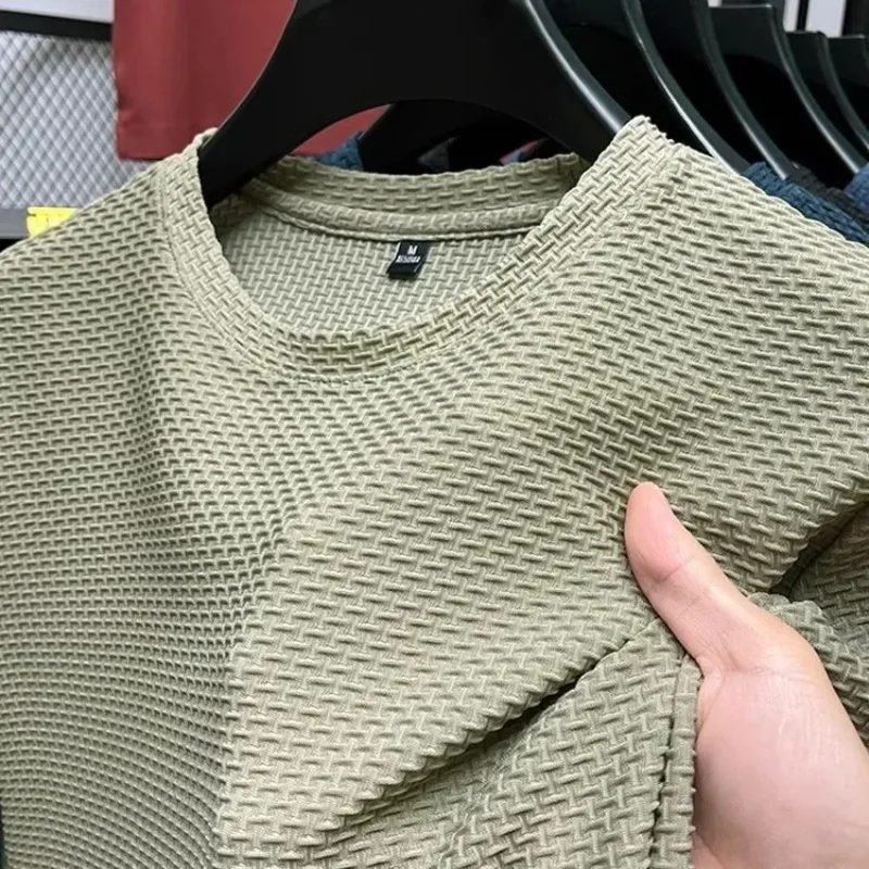 Herren Kurzarm Mesh Bambus Eisseide T-Shirt Lässig Vielseitig Sommer Elastisch Schlankheitsoberteil für Männer