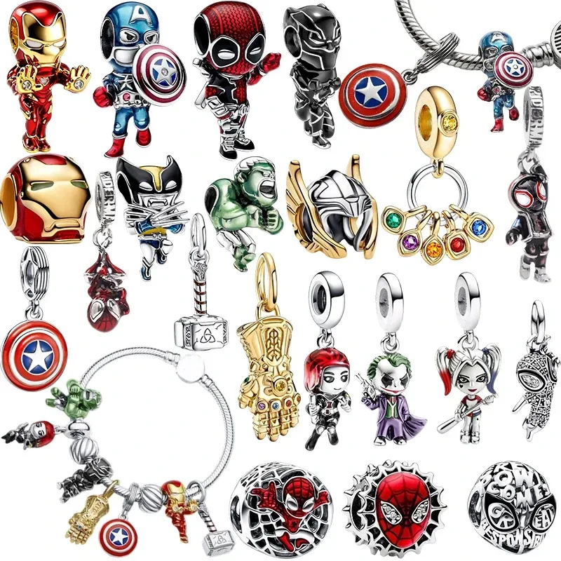 Neue Spider-Man Marvel DC Joker Charm-Perlen Anhänger Passend für Original Snake Silber Armband Halskette Perlen für DIY Schmuck Frauen Geschenk