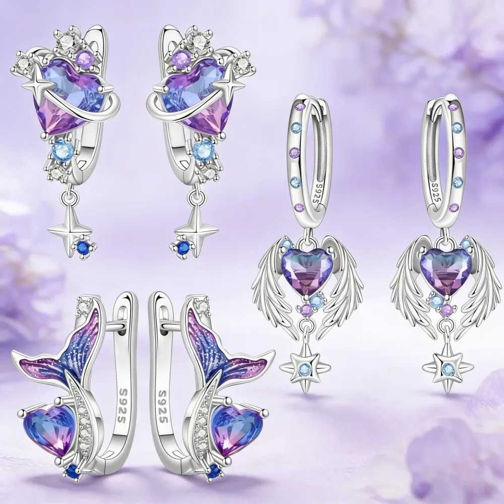 MISEFF S925 Sterling Silber Ohrringe, exquisiter, eleganter, bunter Herz-Ohrring, Schmuck für Frauen, Valentinstag, Geburtstagsgeschenk
