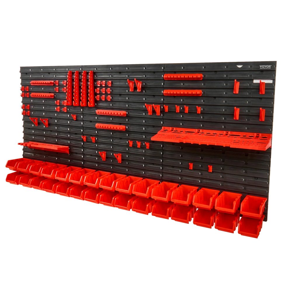 SucceBuy Wandmontierte Aufbewahrungsbehälter 30/48Bin Teile Rack Organizer Garage mit Wandpaneelen Haken Kunststoff Shop Tool für Schraubnägel