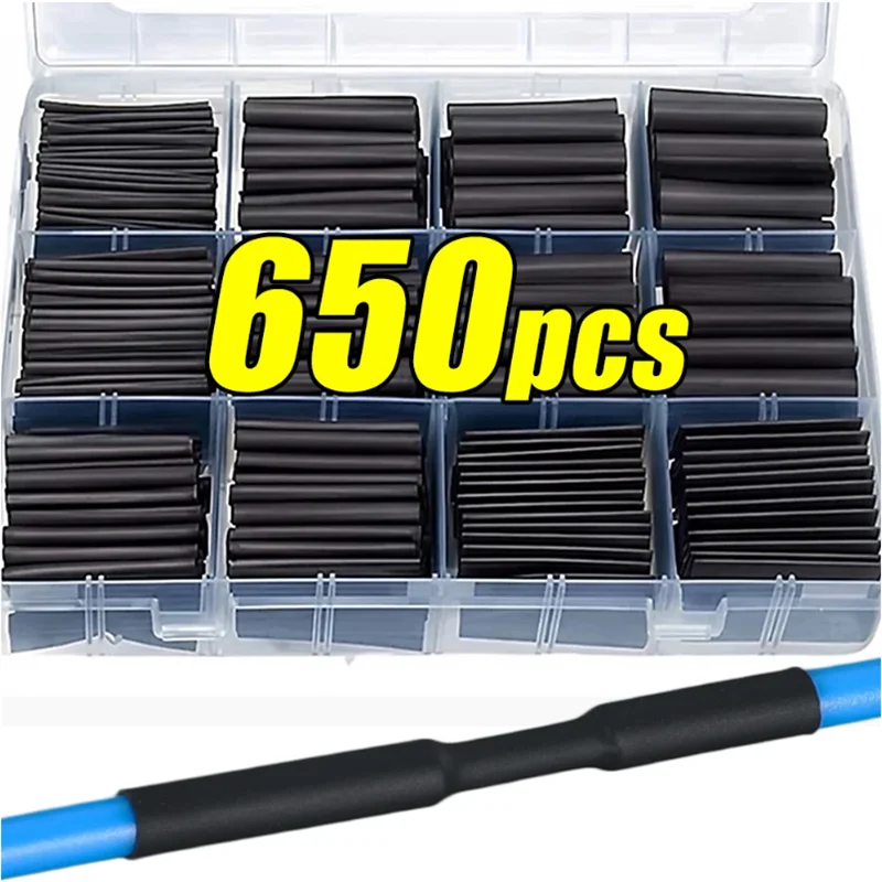 Schwarzes Schrumpfschlauch-Set, thermobeständiger Schlauch, Schrumpfdraht, Verpackung, elektrischer Anschlusskabel, Isolierhülsen, Schutz