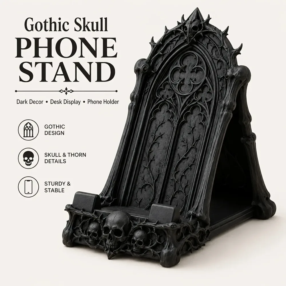3D-Gedruckter Gotischer Fensterdekoration-Handyhalter, Dunkler Totenkopf-Schmuck für Halloween, Tischständer für Handy & Tablet