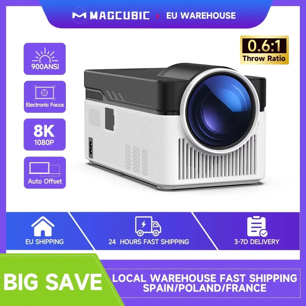 Magcubic Ultra-Kurzdistanz-Projektor HY450 mit Auto-Offset, 1080P, 8K, Elektronischer Fokus, 900 ANSI, WiFi6, BT5.4, Sprachsteuerung