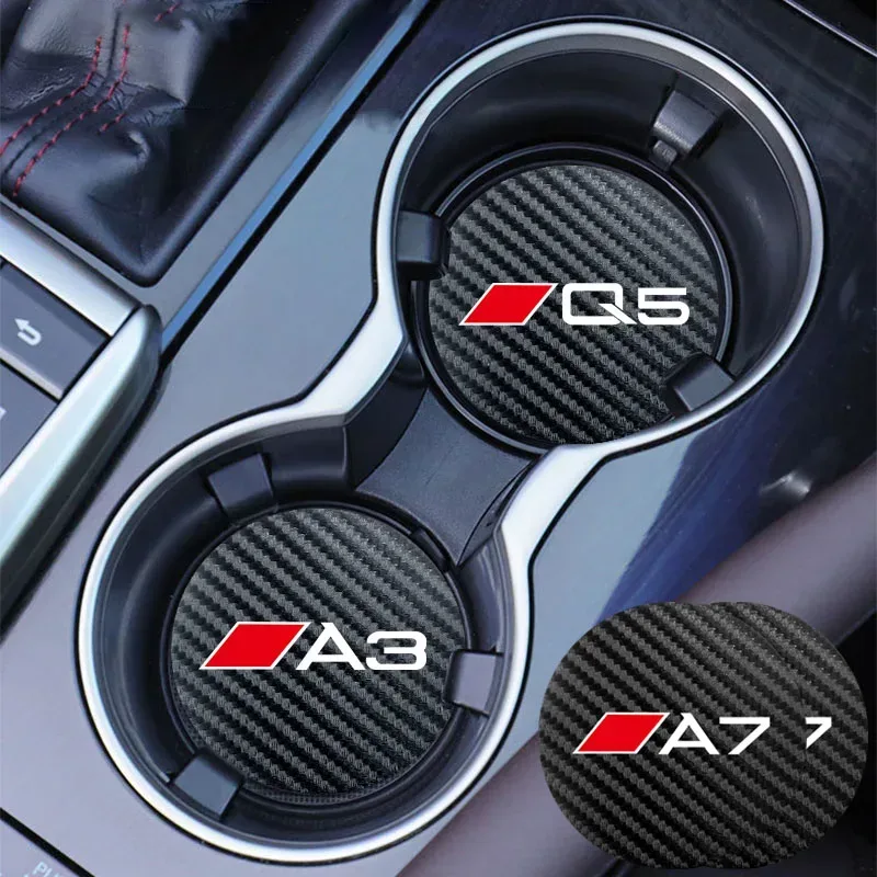 2Pcs Auto Leder Untersetzer Matte Anti-slip Wasser Tasse Pad Für Audi A1 A3 A4 A5 A6 A7 a8 Q2 Q3 Q5 Q7 Q8 B6 B8 B9 C5 C7 TT S1 S7 S3 RS6