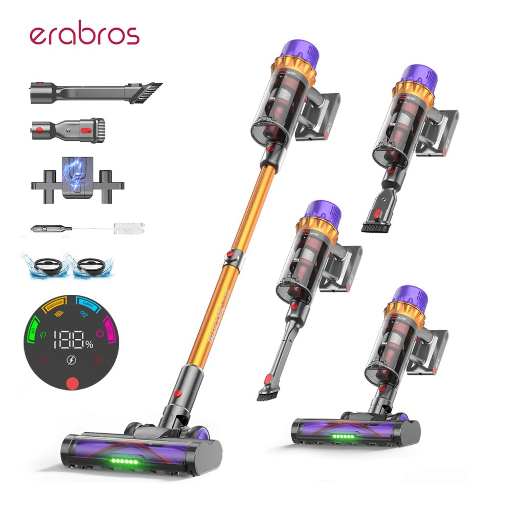Erabros EV5 550W 70KPA Kabelloser Staubsauger Ultra-Starke Saugkraft 80 Minuten Laufzeit Handstaubsauger 4 Modi