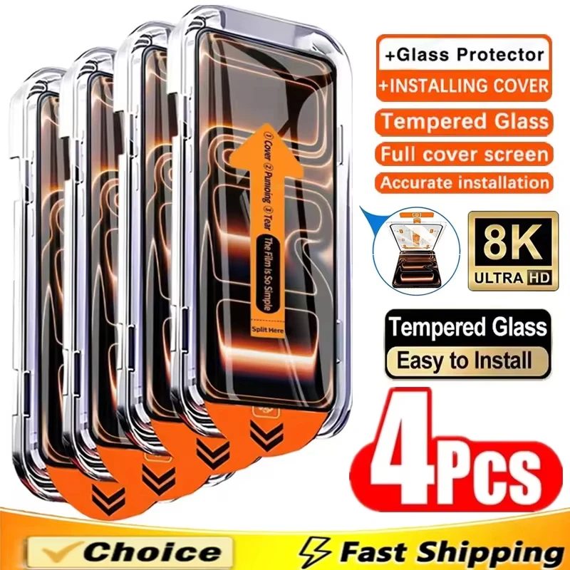 1-4 Stück Panzerglas für iPhone 18 17 16 15 14 13 12 11 Pro Max XS XR 16e Plus Mini Displayschutzfolie mit Ausrichtungshilfe