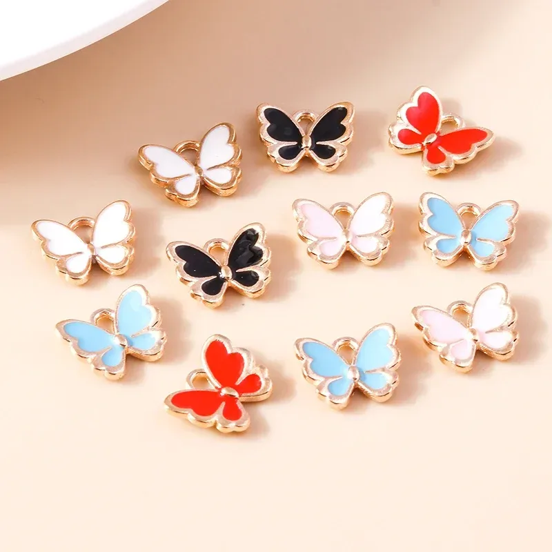 10 Stück 11 x 14 mm bunte Emaille-Schmetterlings-Charms für DIY-Schmuckherstellung, Basteln, Tier-Charm-Anhänger aus Halskette, Ohrring, Armband