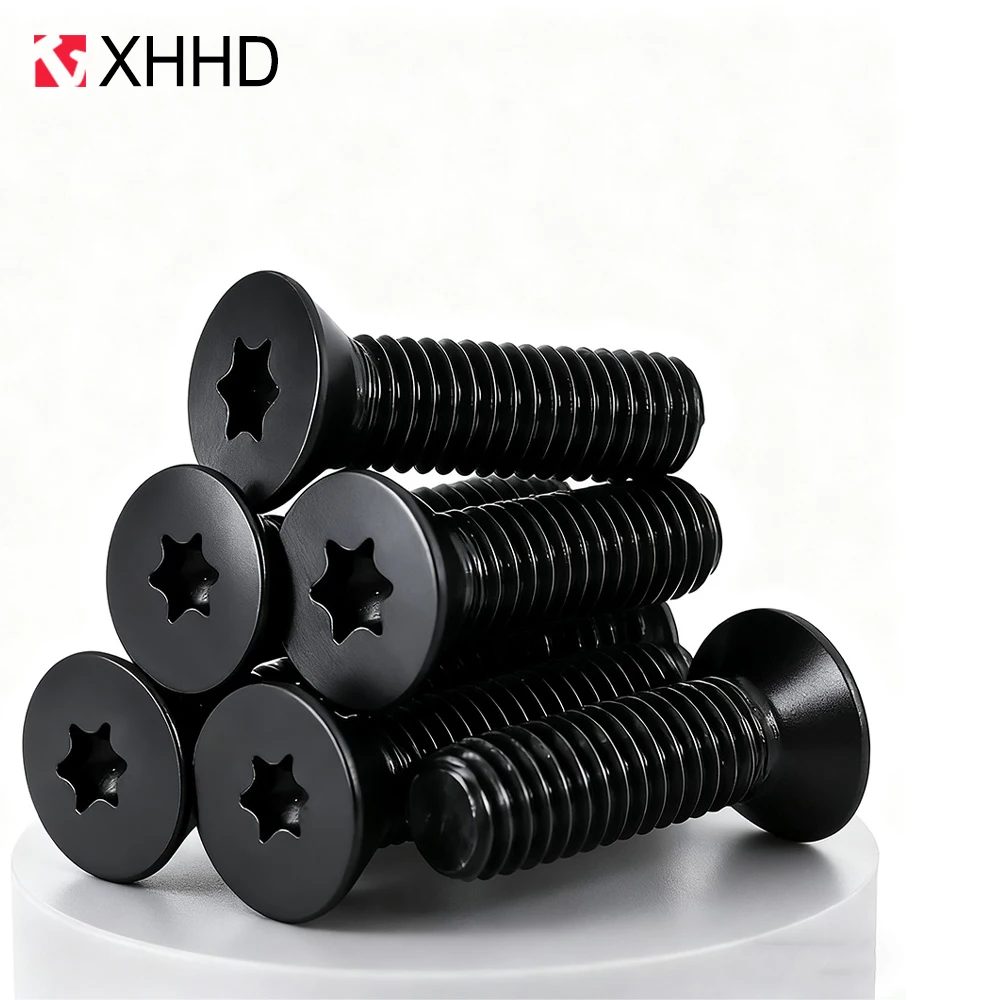 50 Stück/Set Sechskant-Torx-Senkkopfschrauben M2 M2.5 M3 M4 Kohlenstoffstahl Güteklasse 10.9 Schwarze Torx-Flachkopfschrauben