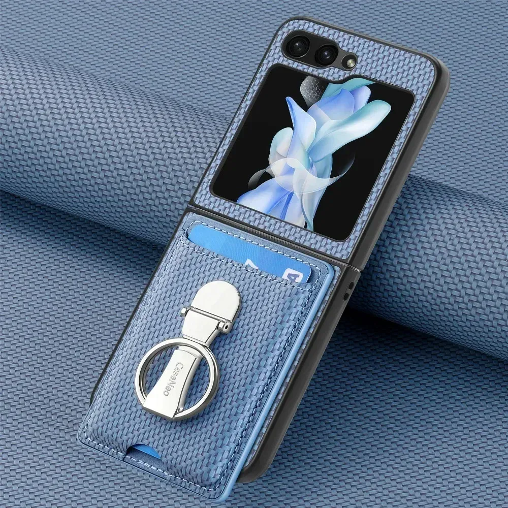 Luxuriöse Ringständer-Lederhülle für Samsung Galaxy Z Flip 8 Flip 7 6 5 4 3 Flip7 FE mit Kartenfach und Stoßschutz