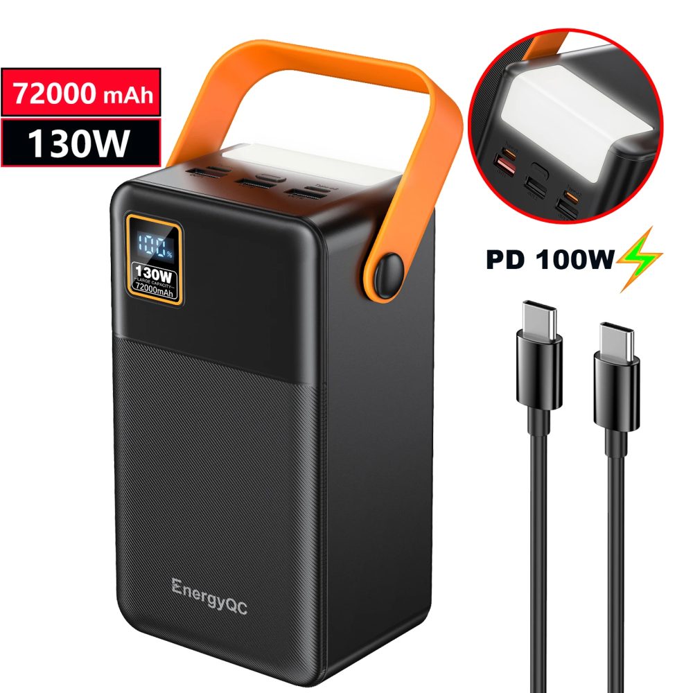 EnergyQC Tragbare Powerbank 72000mAh 130W PD 100W Akku Powerstation Universell Kompatibel