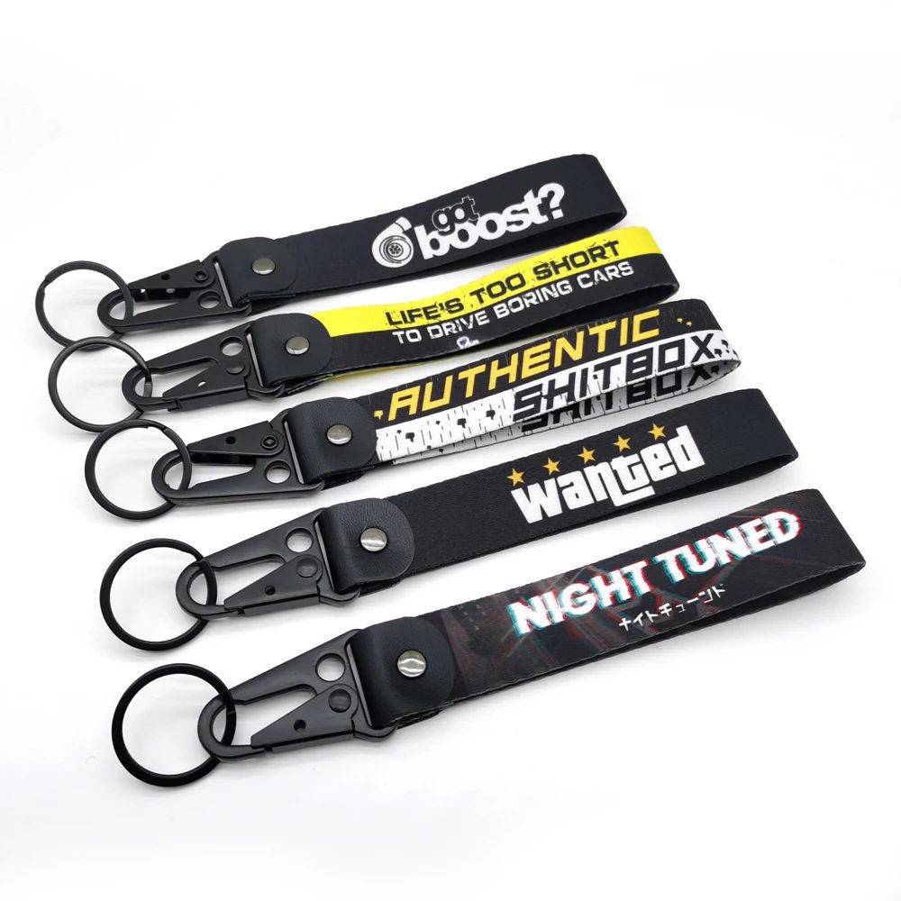 JDM Style Schlüsselanhänger Lanyard Tags Schlüsselband Abschleppseiten Thermoprint Auto Motorrad Schlüsselanhänger Halter Anhänger Zubehör