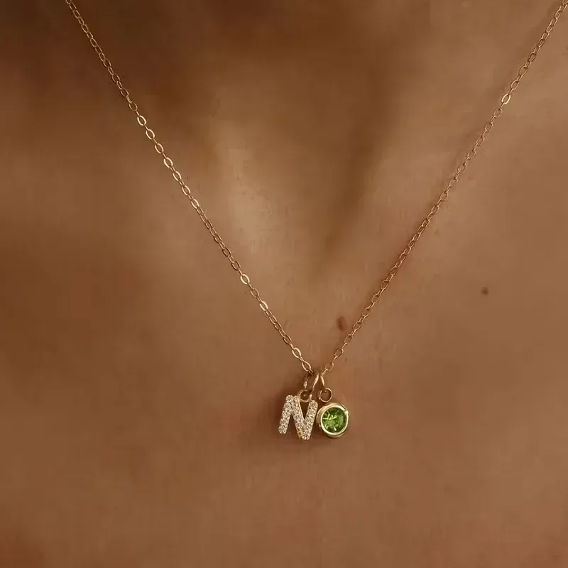 Individuelle A-Z Initialen-Halskette für Frauen mit personalisiertem Geburtsstein-Anhänger, Edelstahl-Choker, Schmuckgeschenk
