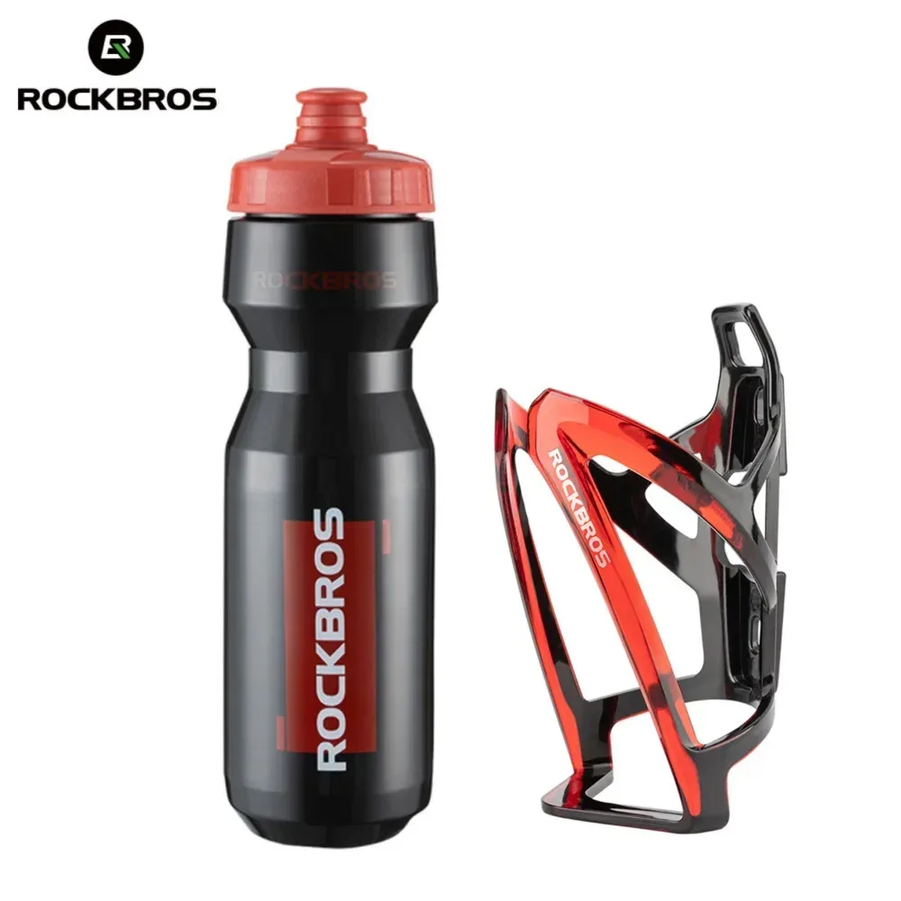 ROCKBROS Fahrrad-Wasserflaschenhalter + Wasserflaschenhalter, 2-teiliges Set ? 750 ml Sportwasserflasche + integrierter geformter Wasserflaschenhalter