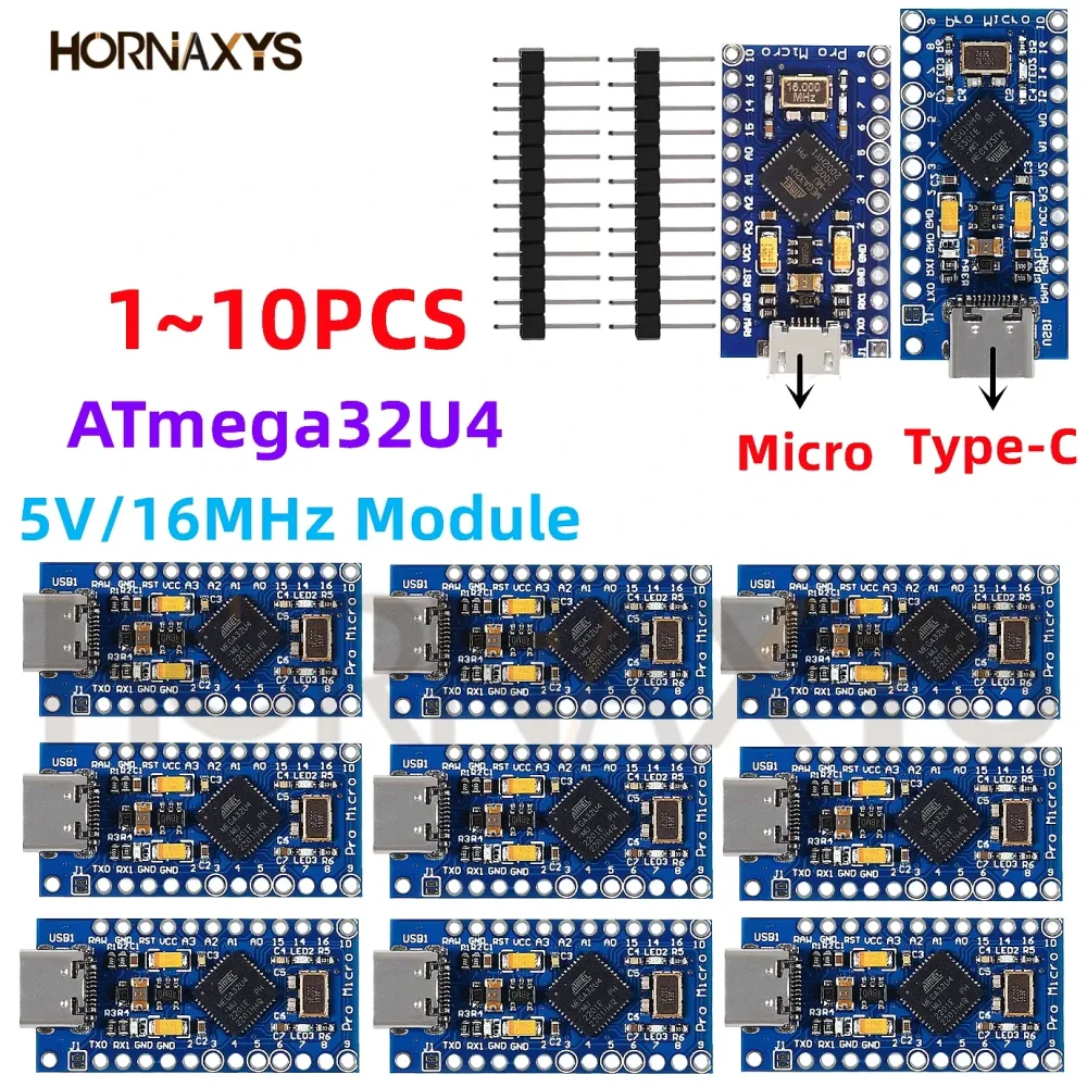 1-10 Stück Pro Micro ATmega32U4 5V/16MHz Modul mit 2-reihigem Pin-Header für Leonardo TYPE-C USB Auf Lager Beste Qualität für Arduino Neu