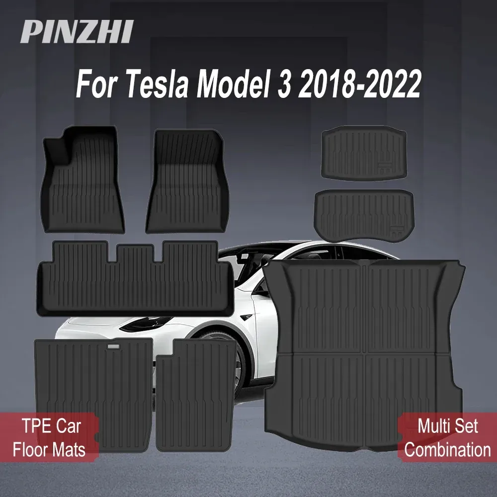 Fußmatten für Tesla Model 3 2018?2022, TPE-Automatten, rutschfest, wasserdicht, für alle Jahreszeiten, Bodenmatte mit Knöpfen, Befestigungselemente, Zubehör