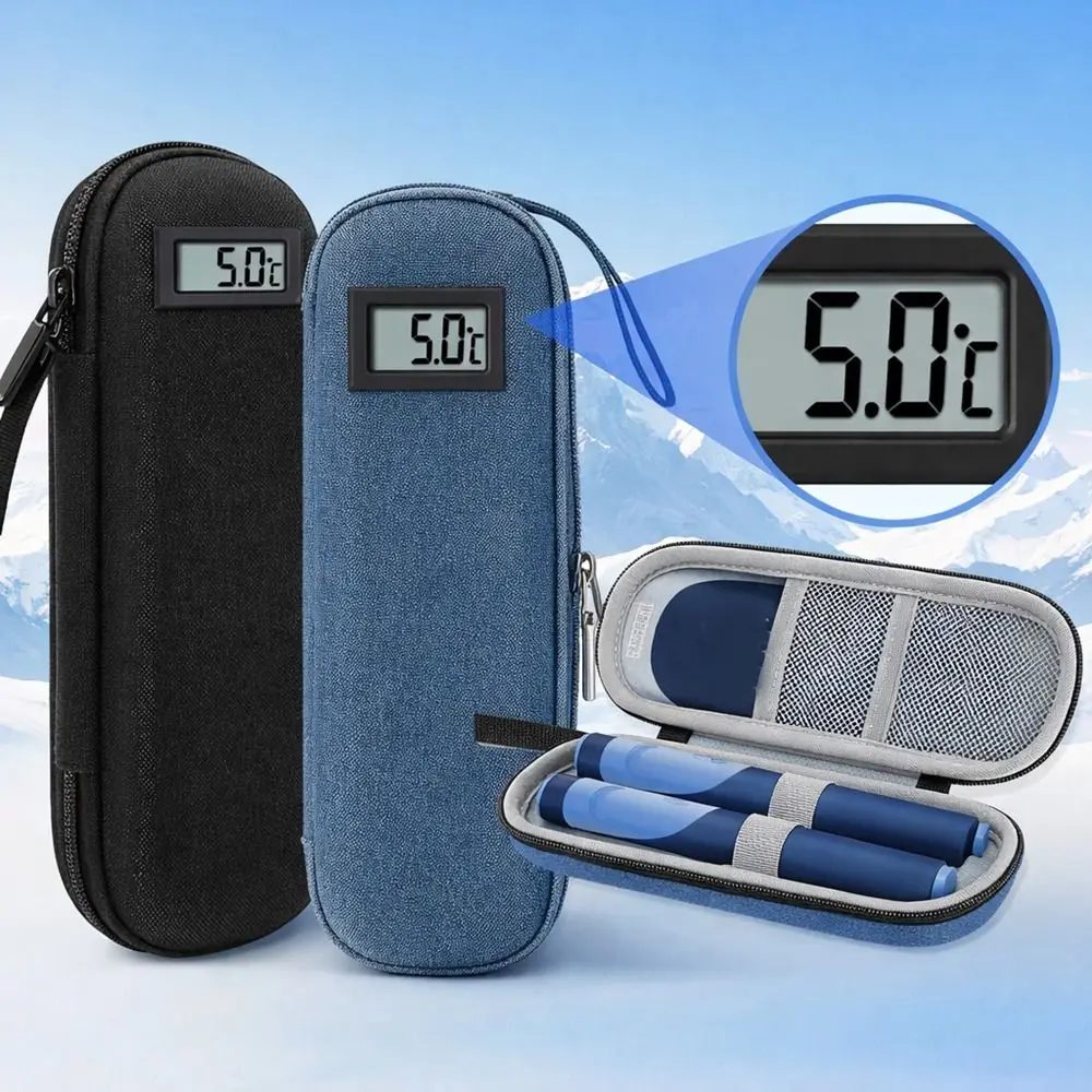 Oxford-Stoff Insulin-Kühltasche Insulin-Fläschchen-Schutz Thermometer-Anzeige Insulin-Fläschchen-Aufbewahrungsbox Wasserdicht