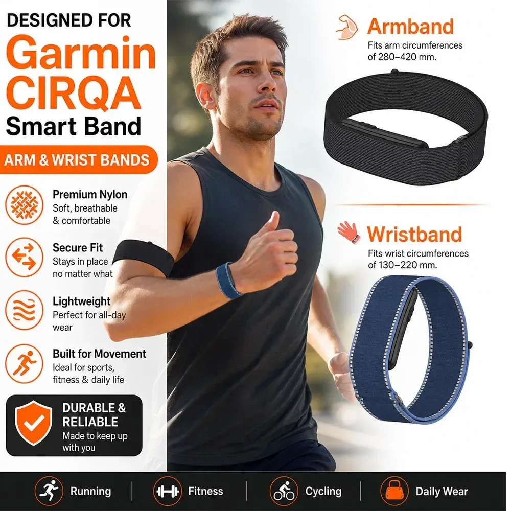 Nylon-Bizeps-/Handgelenkband für Garmin Cirqa Smart Band, verstellbares Fitness-Tracker-Ersatzarmband für Garmin CIRQA-Zubehör
