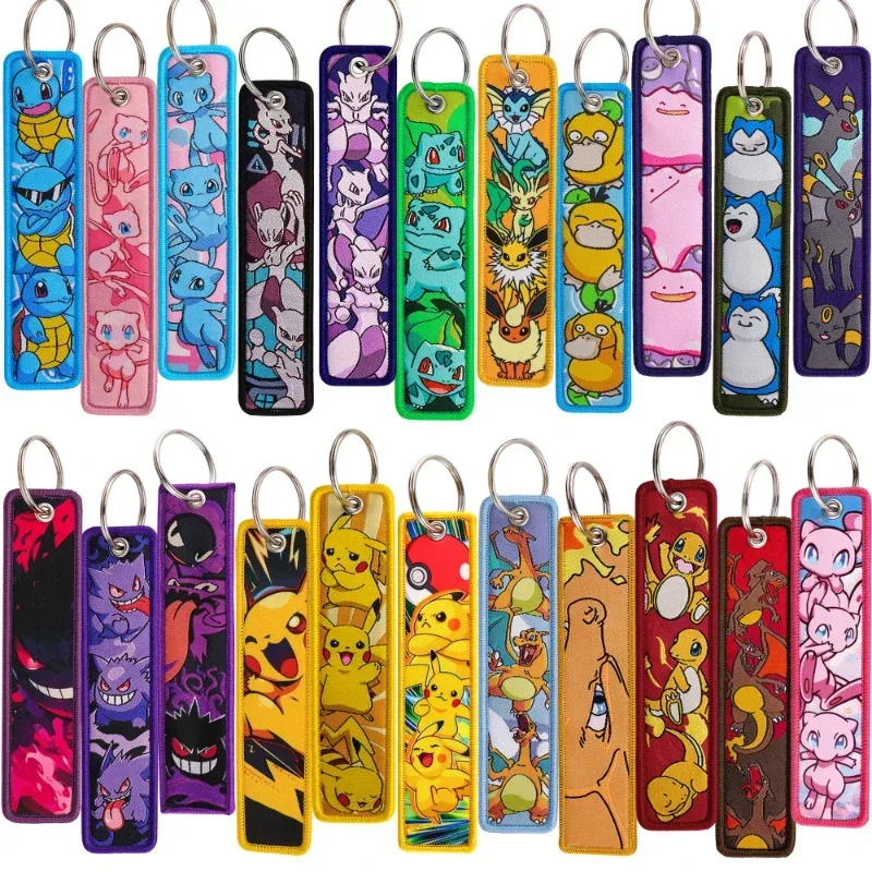 Pokemon Anime Stickerei Schlüsselanhänger Schlüsselband Jet-Tag für Autos Motorräder Rucksack Schlüsselring Anhänger Schmuck Anime Fan Zubehör