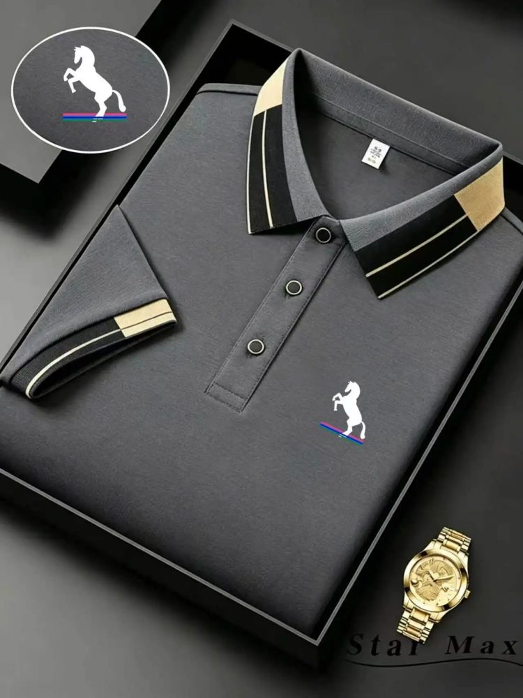 Herren Luxus Kurzarm-Poloshirt mit Pferde-Stickerei Mailänder Stil Sommer Casual T-Shirt Herren Business Markenkleidung
