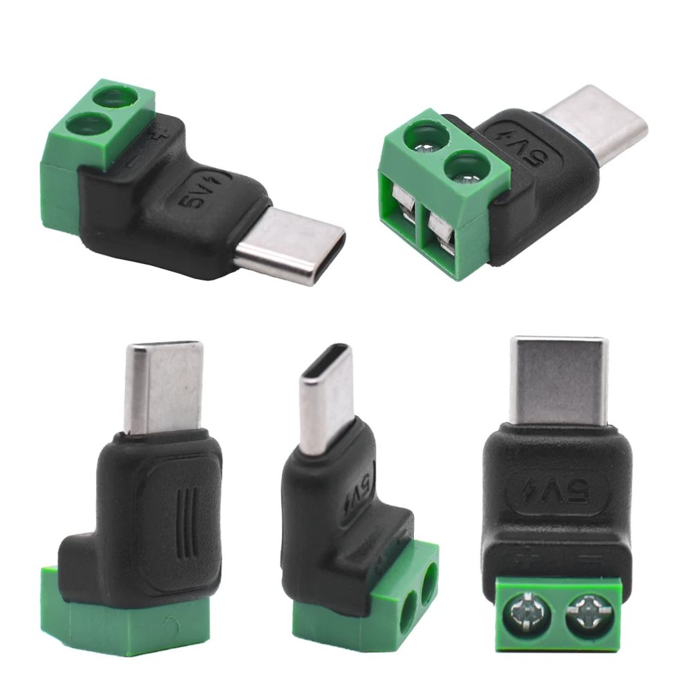 5 Stück Typ-C auf 2-Pin Adapter Ohne Löten Schnellanschluss Grüner Anschluss für Ladekabel Handy Powerbank DIY Elektronik-Verbinder