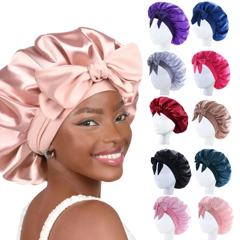 2026 Neue Seiden-Schlafhaube für Damen, Satin-Schlafmütze mit Bindeband, Lockenhaube, Schalwickel für lockiges Haar, Schönheitspflege