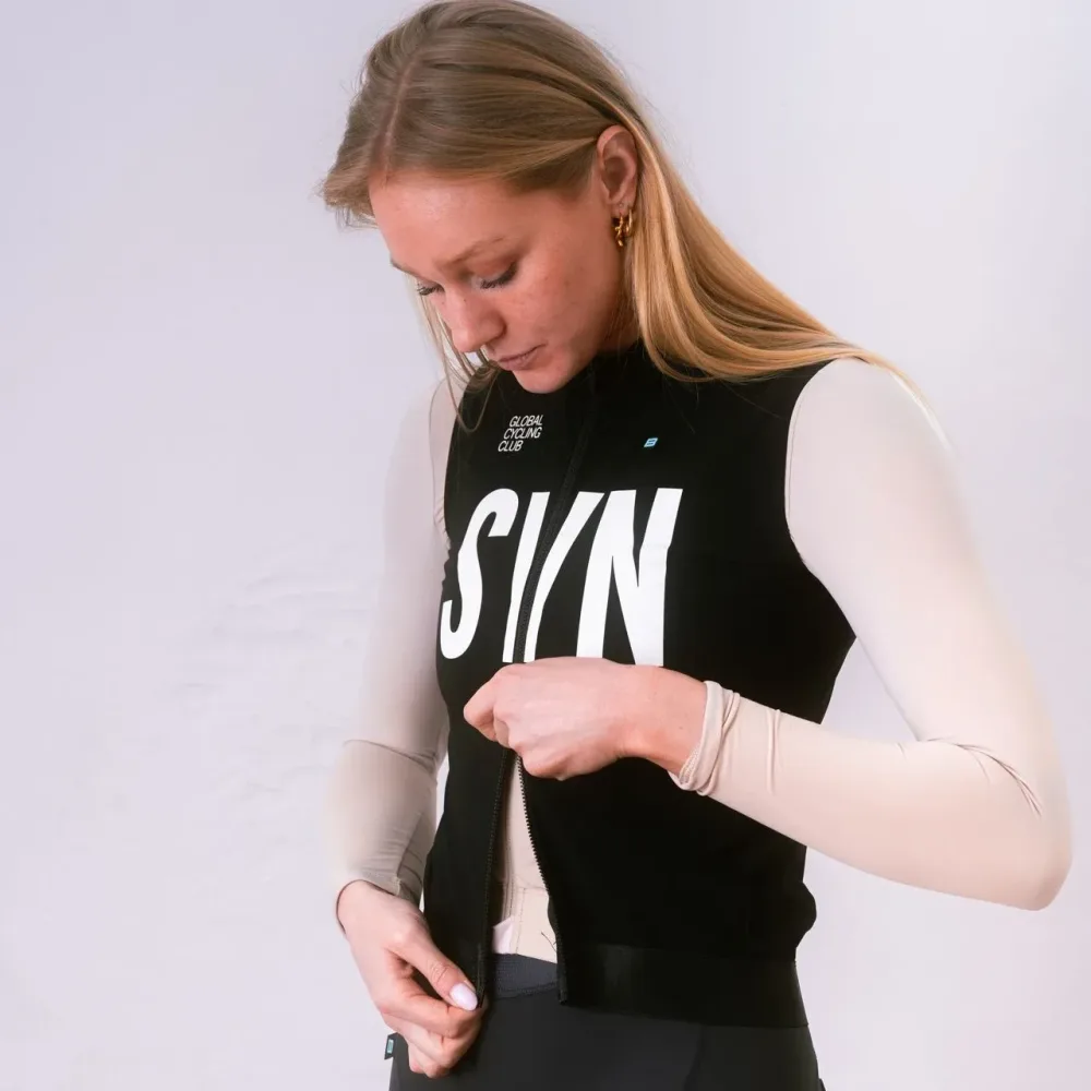 SYN Unisex Schwarze winddichte Weste Reitsport Rennrad reflektierende ärmellose Fahrradweste Damen Fahrradjacke