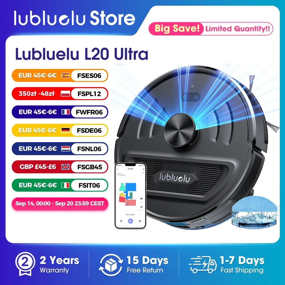 Lubluelu L20 Ultra Roboter-Staubsauger, 6000 Pa Saugleistung für Tierhaare/Teppiche, LiDAR-Navigation, selbstaufladend, 120 Min., 34 Keine Zonen