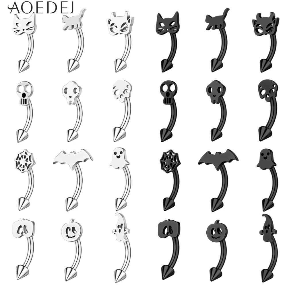 AOEDEJ 1 STÜCK Punk Gothic Stil 16G Edelstahl Augenbrauenringe 8/10 MM Gebogene Augenbrauenpiercing Halloween Körperpiercings Schmuck