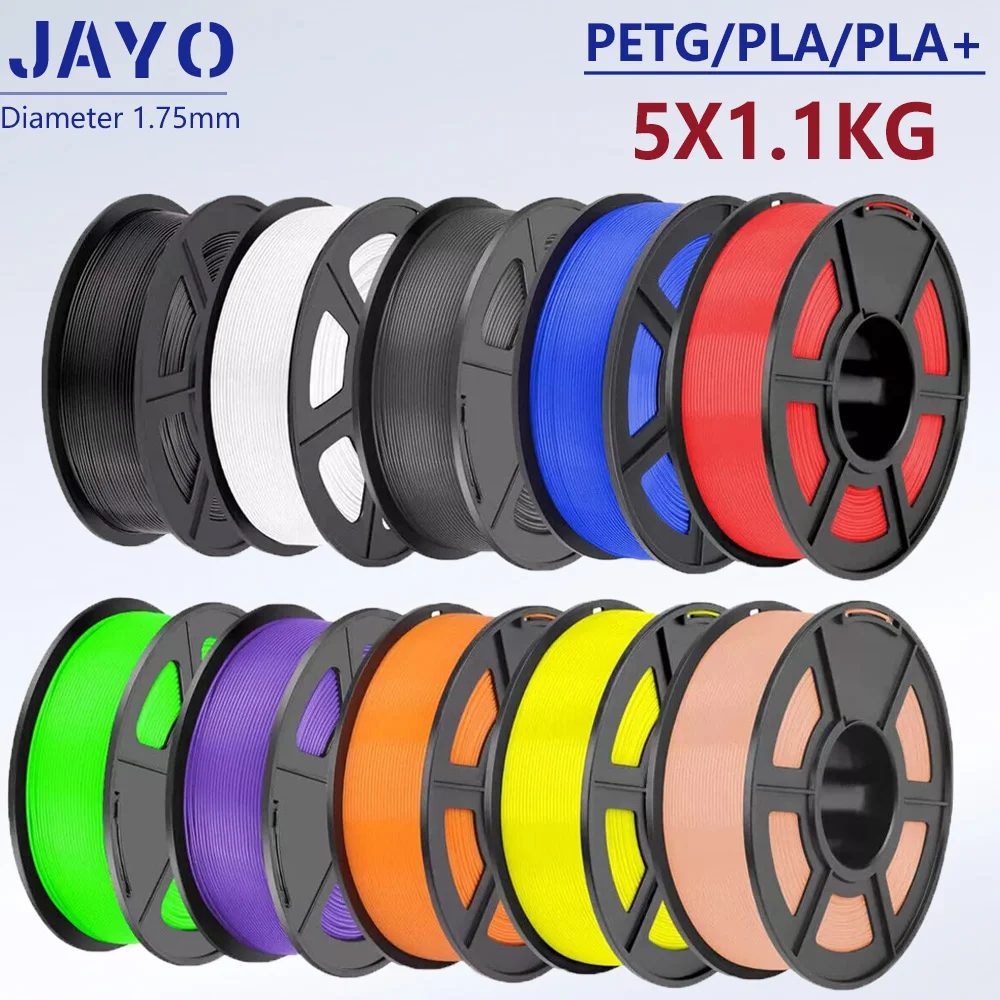 JAYO 3D PETG/PLA/PLA PLUS Filament 1,75 mm PLA Filament 5 Rollen für Bambu FDM 3D Drucker Ordentlich gewickeltes 3D-Druckmaterial für 3D