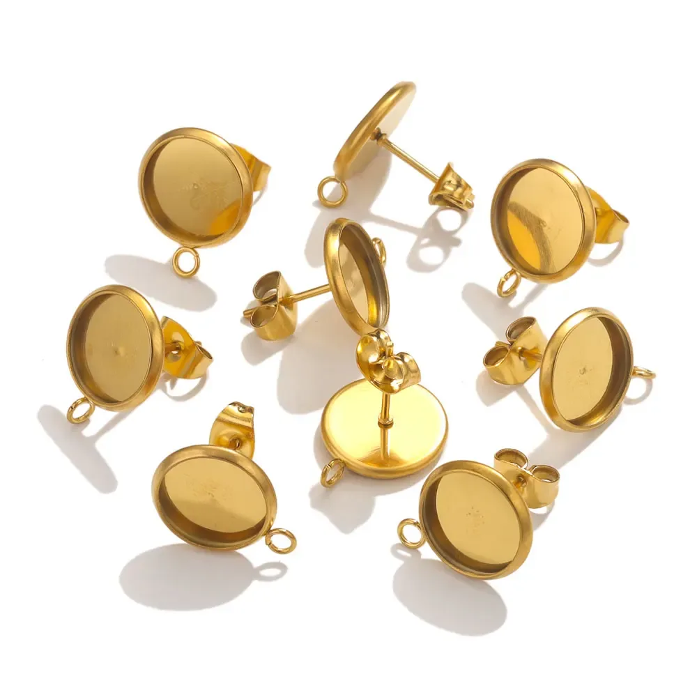 20 Stück Edelstahl-Ohrringe, DIY-Harz-Ohrringe, Herstellungszubehör, passend für 8/10/12 mm Glas-Cabochons, Basis für Ohrring-Einfassungen, blanko