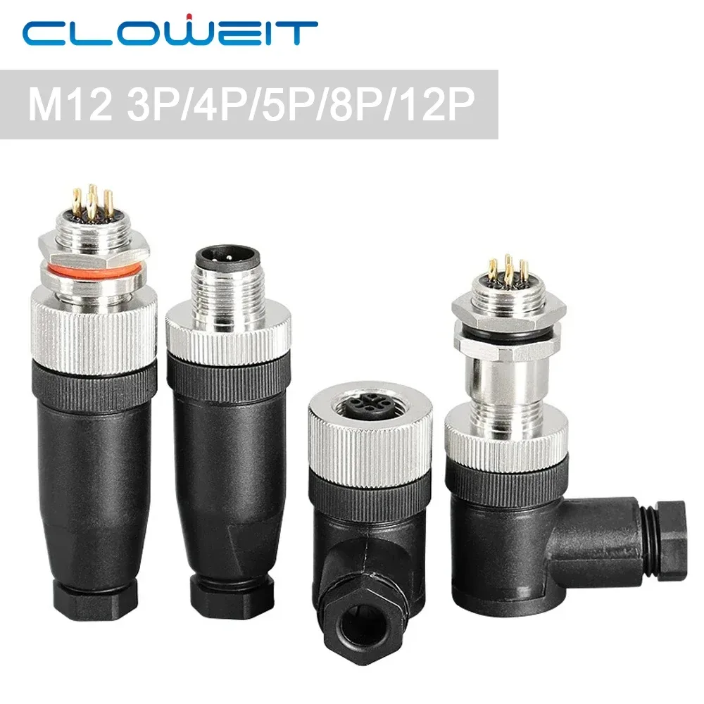 Cloweit IP67 M12-Sensoranschluss, wasserdicht, männlich und weiblich, Schraubgewinde, Kupplung, 3, 4, 5, 8, 12-polig, A-Typ, Winkel, elektrisch