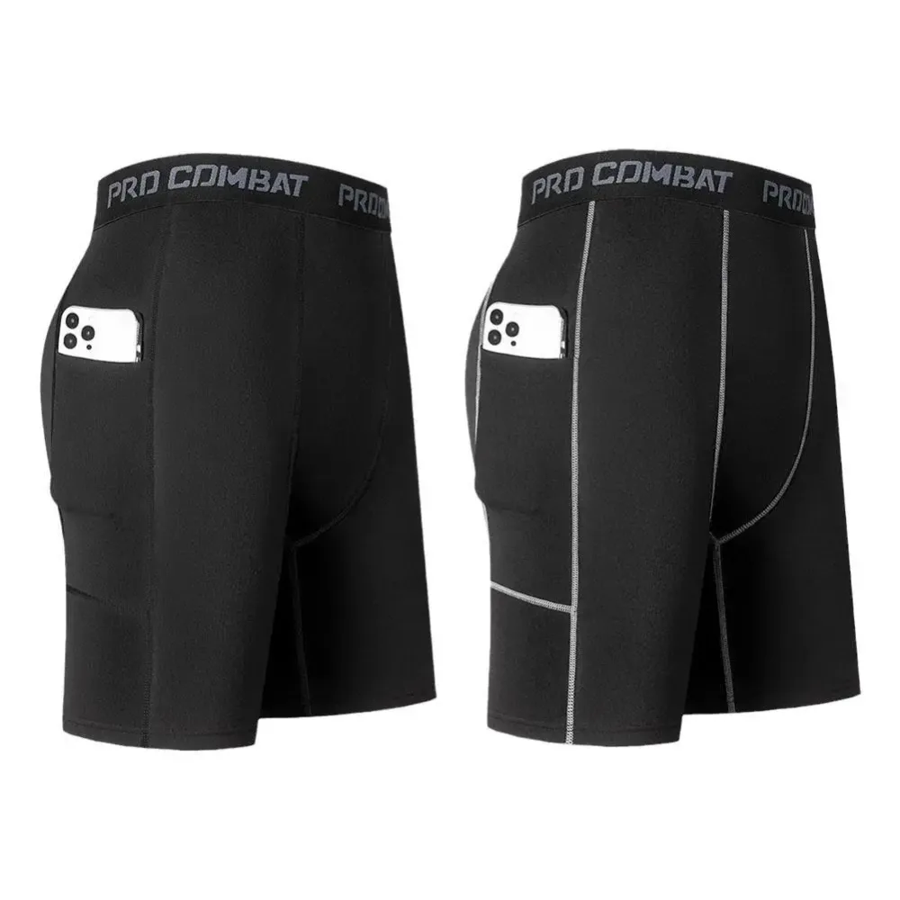 Hochleistungs-Kompressionsshorts für Herren mit Tasche ? schnell trocknende, atmungsaktive, dehnbare Basisschicht für Radfahren, Sport, Fitnessstudio