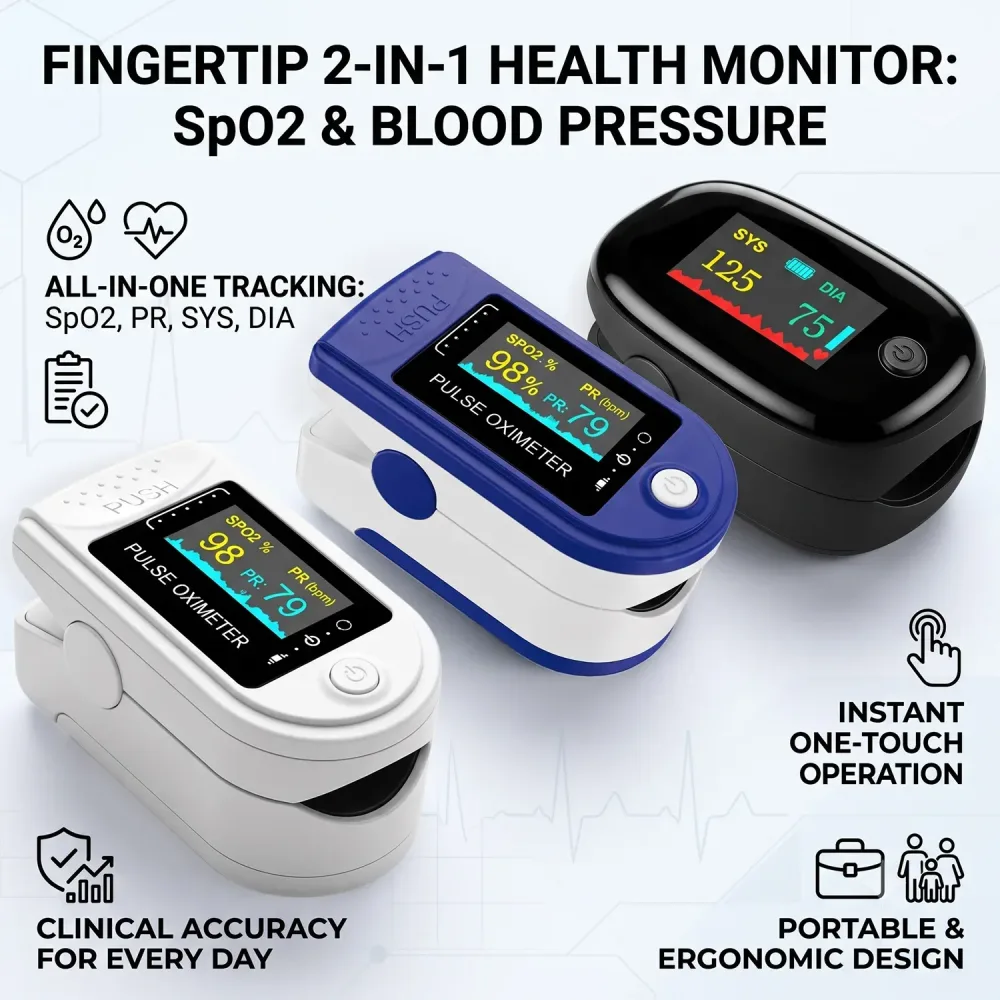 Digitales Finger-Blutdruckmessgerät mit Pulsoximeter 2-in-1 Herzfrequenz-, Blutdruck- und Blutsauerstoffmessgerät