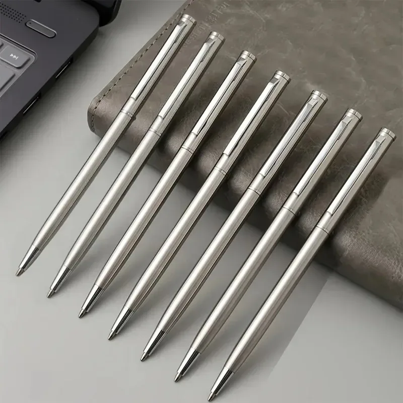 20er-Pack Elegante Silberne Edelstahl-Kugelschreiber Mittlere Spitze Drehverschluss Glatt Schreibend Langlebiges Büroschreiberset