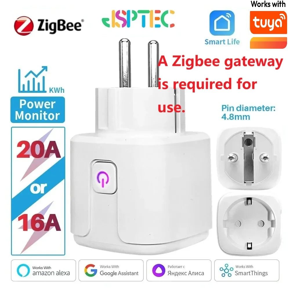 Tuya ZigBee Smart Plug 20a EU Smart Socket mit Strom überwachung Timing-Funktion Sprach steuerung über Alexa Google Home Yandex