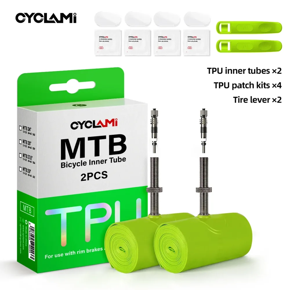 CYCLAMI Fahrradschlauch Ultraleichter TPU-Schlauch Metall Presta-Ventil FV Abnehmbares Fahrradzubehör für Mountain 1.9 2.5 MTB 29 27.5 26