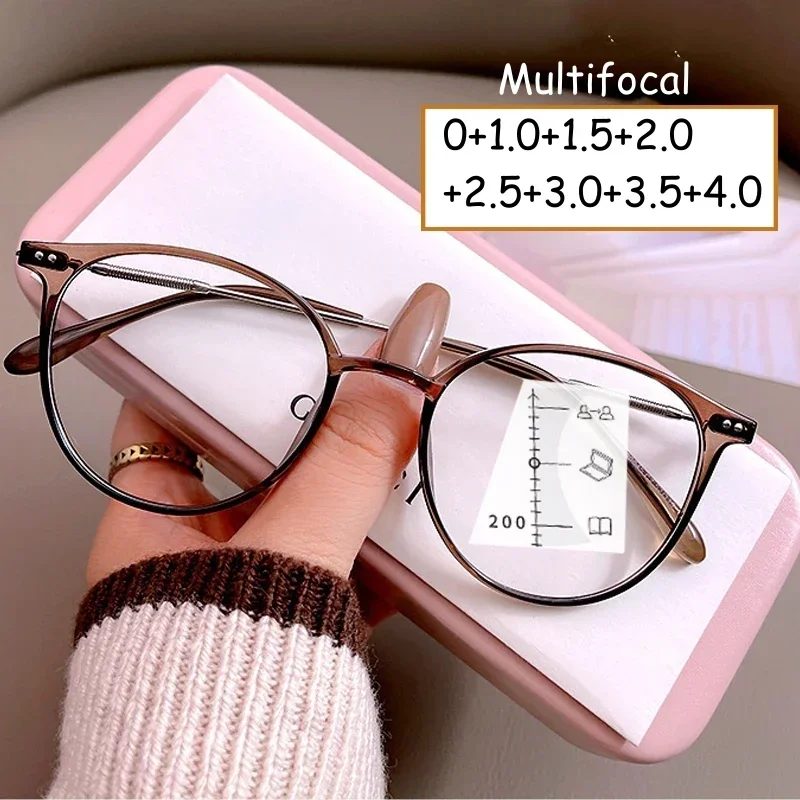 Luxuriöse Nah- und Fern-Multifokalbrille, Unisex, Anti-Blaulicht-Lesebrille, Dioptrien, Damen und Herren, ultraleicht, Hyperopie, 0 bis +4,0