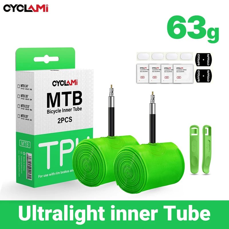CYCLAMI Ultraleichter Fahrradschlauch 26 27,5 29 Zoll MTB Fahrrad TPU Material Reifen 45 mm französisches Ventil Superleicht Anti-Oxidation