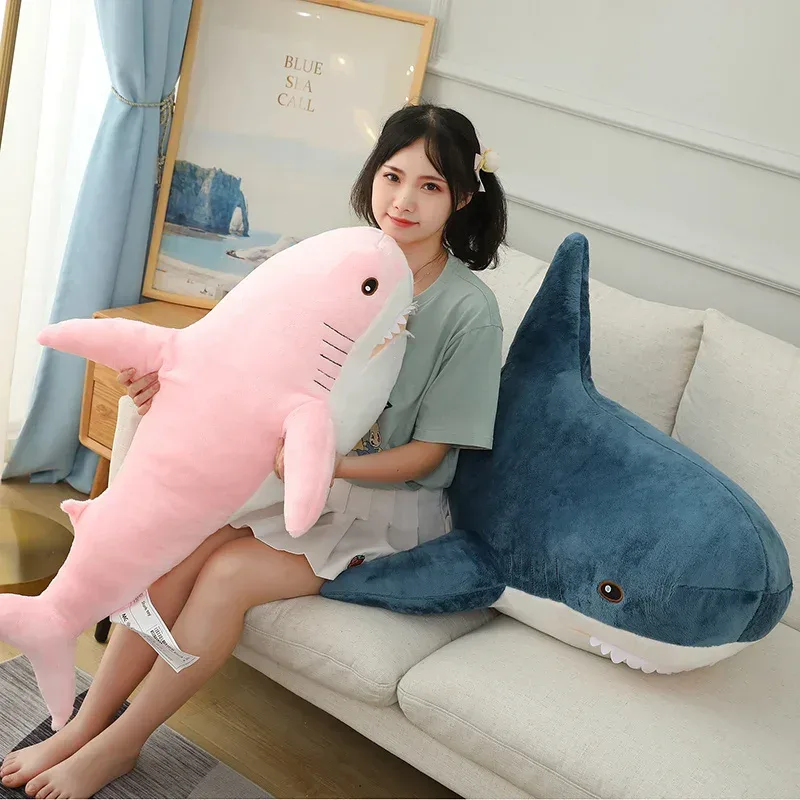 30-120CM Gaint Shark Whale Plüsch Kissen Grau Blau Rosa Shark Gefüllte Puppe Warme Umarmung Kissen Kissen Spielzeug sofa Hause Dekoration