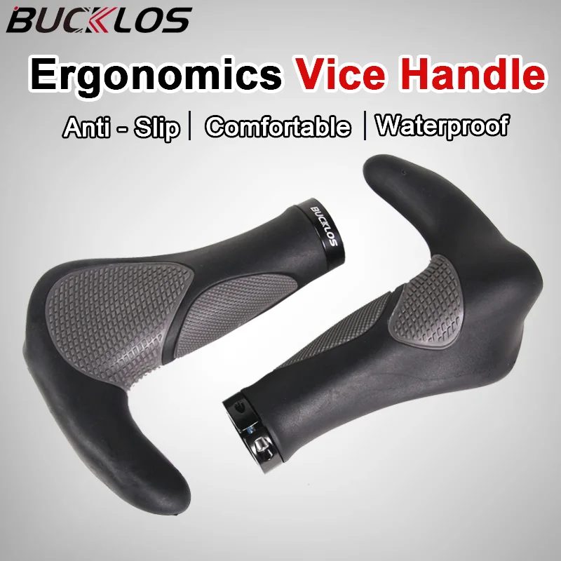 BUCKLOS Wasserdichte Gummi-Fahrradgriffe, MTB, stoßdämpfende Knöpfe, Ergonomie, Fahrradmanschetten, rutschfeste Fahrradgriffe mit Lenkerende