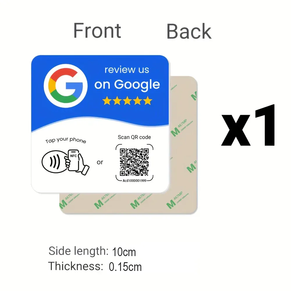 NFC 215 Quadratische Programmierbare Google-Bewertungskarten-Station für den Tisch, 13,56 MHz, QR-Code, Editierbare Standkarte für Unternehmen