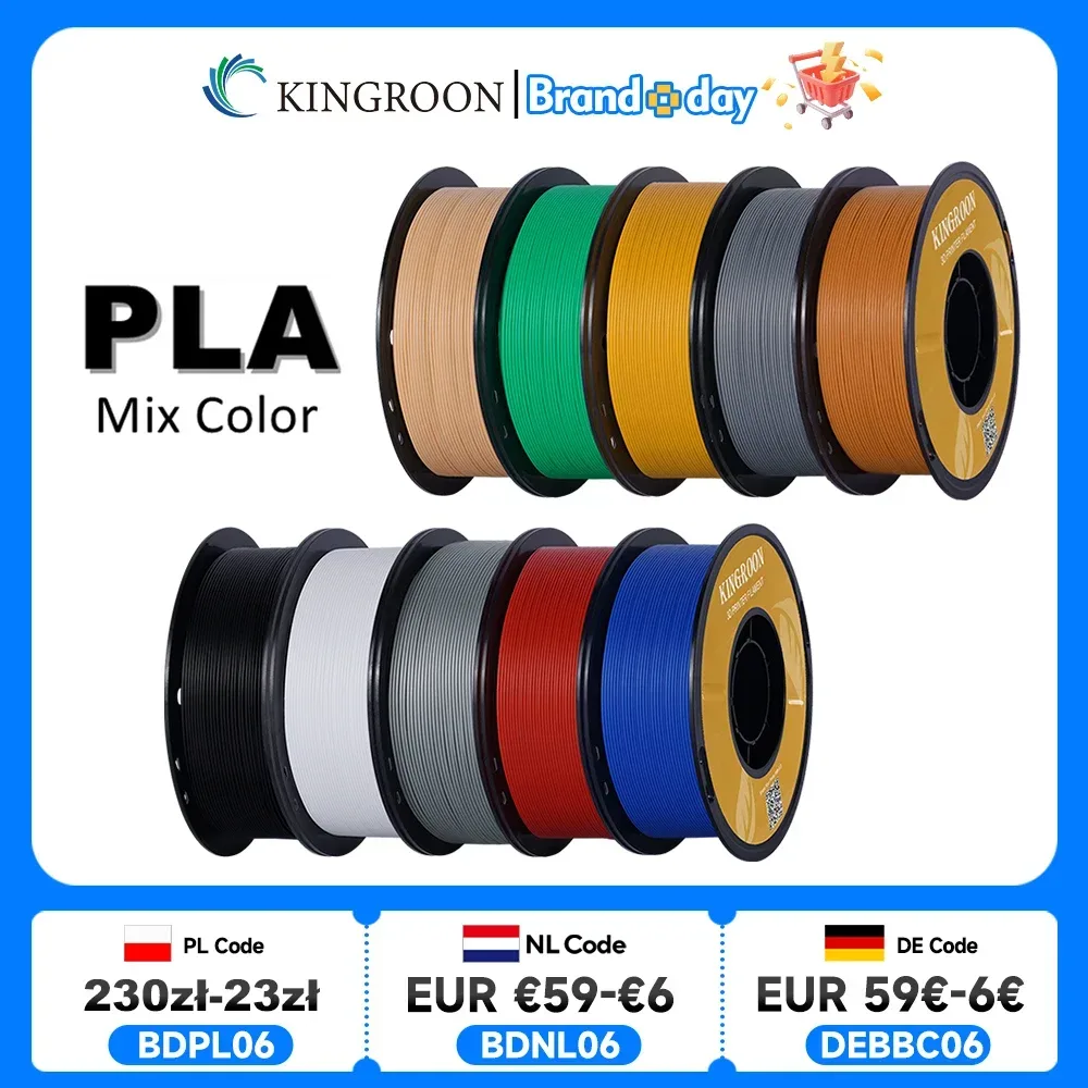 KINGROON PLA Filament 1,75mm 5/10KG PLA-Kunststoff für 3D-Drucker, Standard 1kg/Rolle 3D-Druckfilamente in Mischfarben, Lokaler Versand