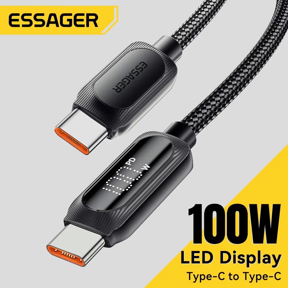 Essager USB Typ C auf USB C Kabel 100W 5A PD Schnellladekabel Kabel für MacBook Xiaomi Samsung Typ-C Digitalanzeigekabel 3M