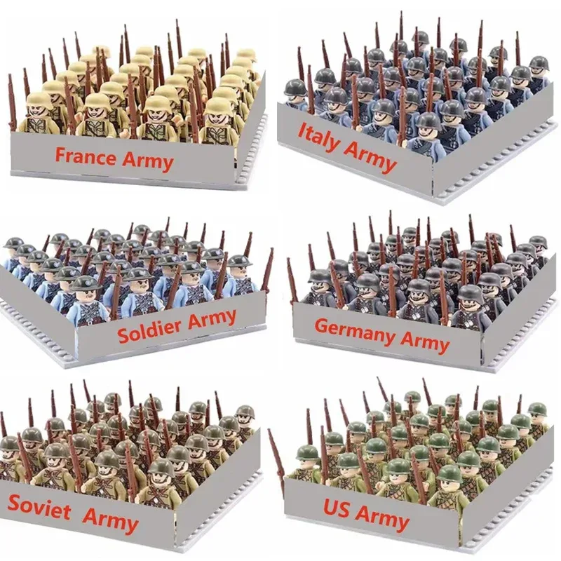40/set Militärbausteine aus dem Zweiten Weltkrieg, Soldat der nationalen Armee, Charakter, Waffe, Montage, Baustein, Kinderspielzeug, Geschenke