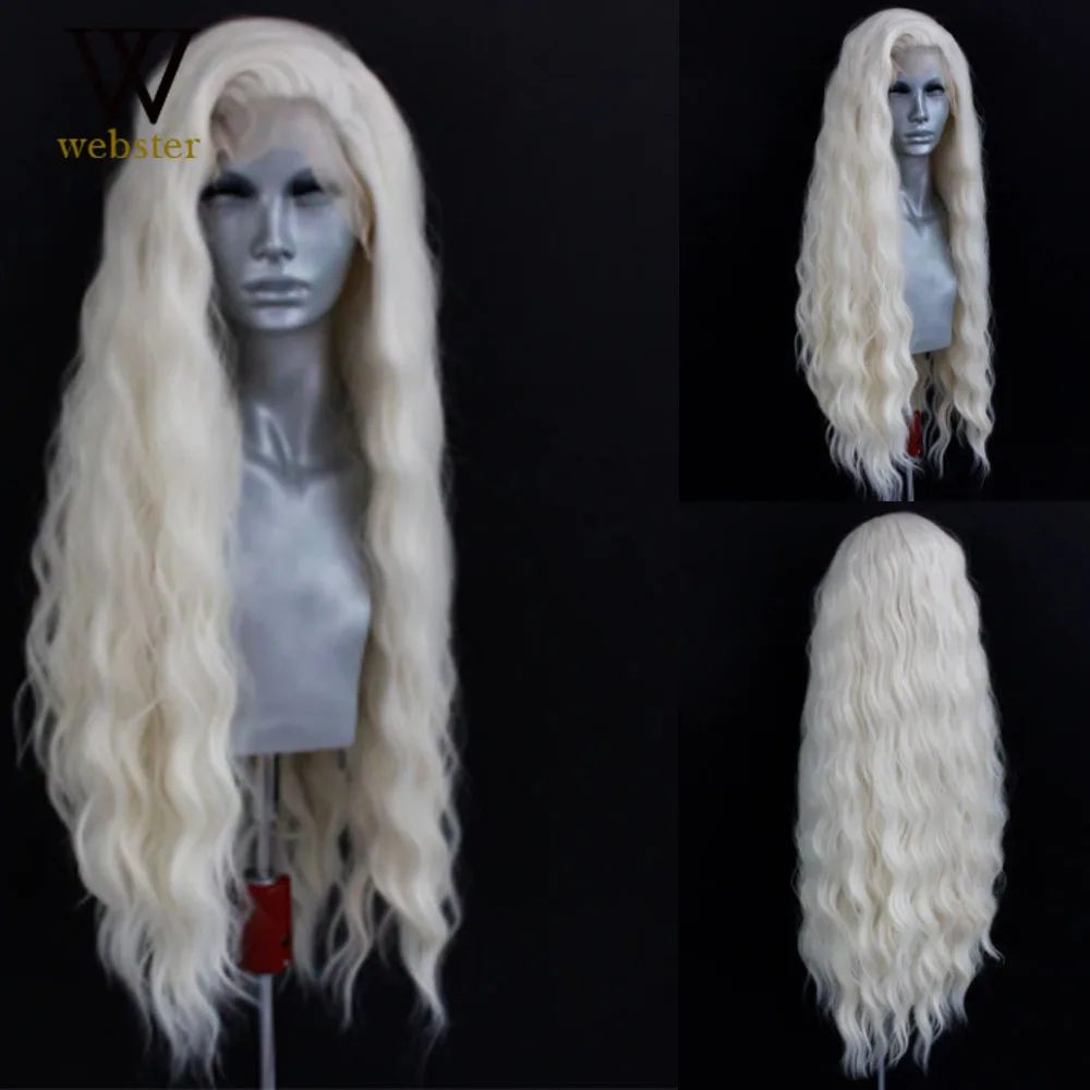 Webster Blonde Synthetische Spitze Front Perücke Lange Natürliche Welle Perücken Für Frauen Seite Teil Hohe Temperatur Spitze Perücke Cosplay Perücke